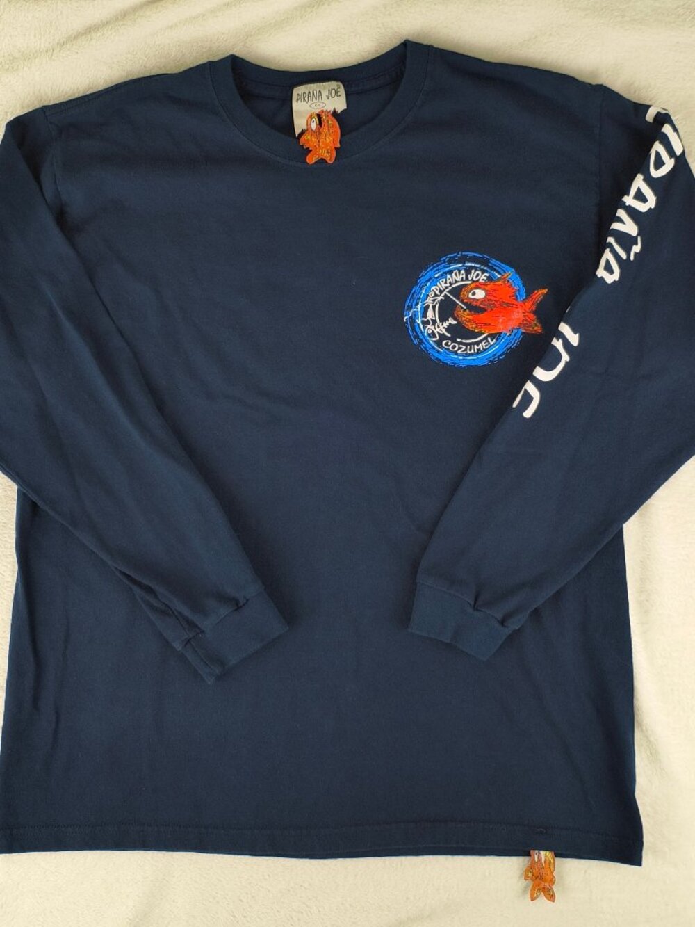 Pirana Joe Graphic T-Shirt Cozumel Mexico Long Sleeve Navy Blue Large